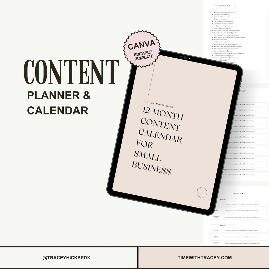 Content Planner & Calendar Canva Editable Template